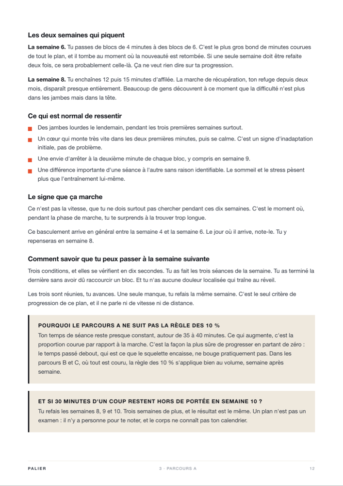 Tableau du parcours A